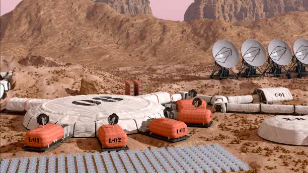Futuristic habitat dome on the Martian surface